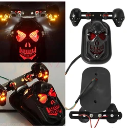 Chrome/Black Skull Motorcycle Rear Brake Lights 12V LED Turn Signal Stop Tail Lamps for Harley Honda Kawasaki BMW Yamaha Benelli