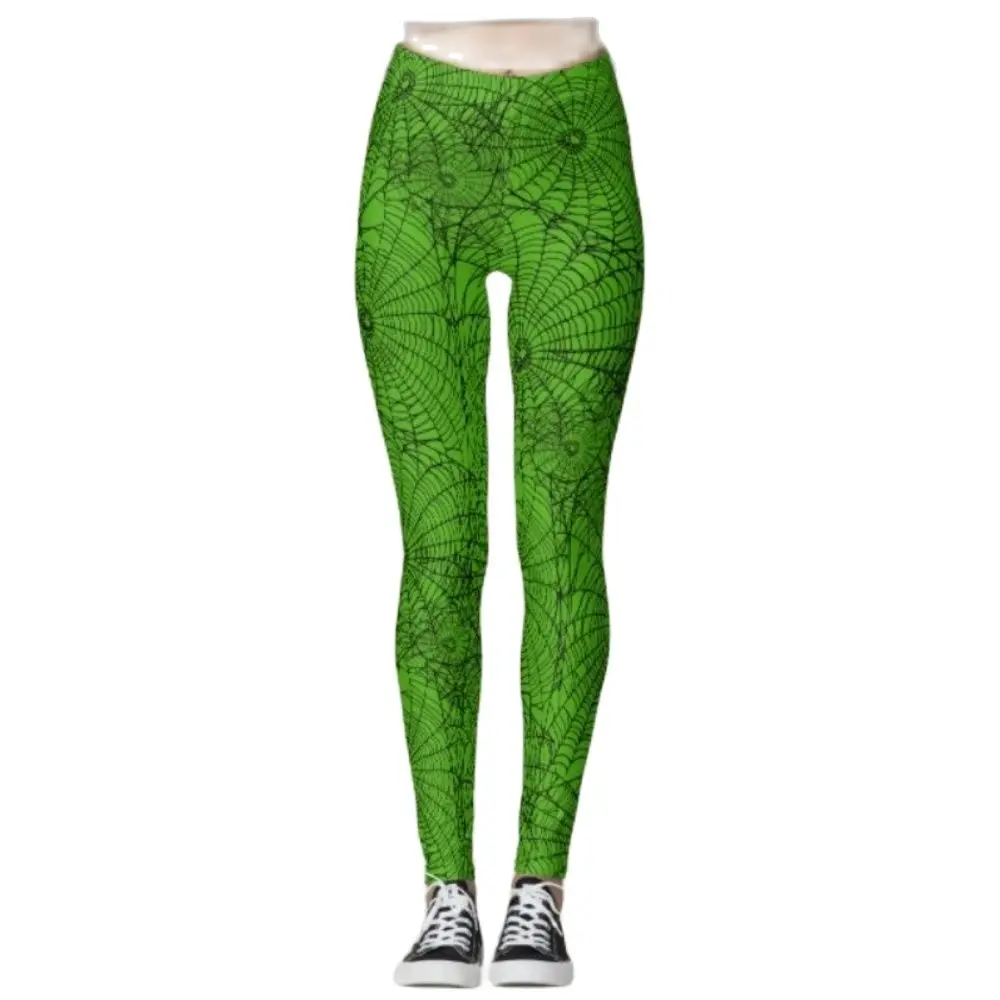 Halloween spider web print elastic waist tight-fitting hip lift casual leggings Festive atmosphere feel holiday gifts