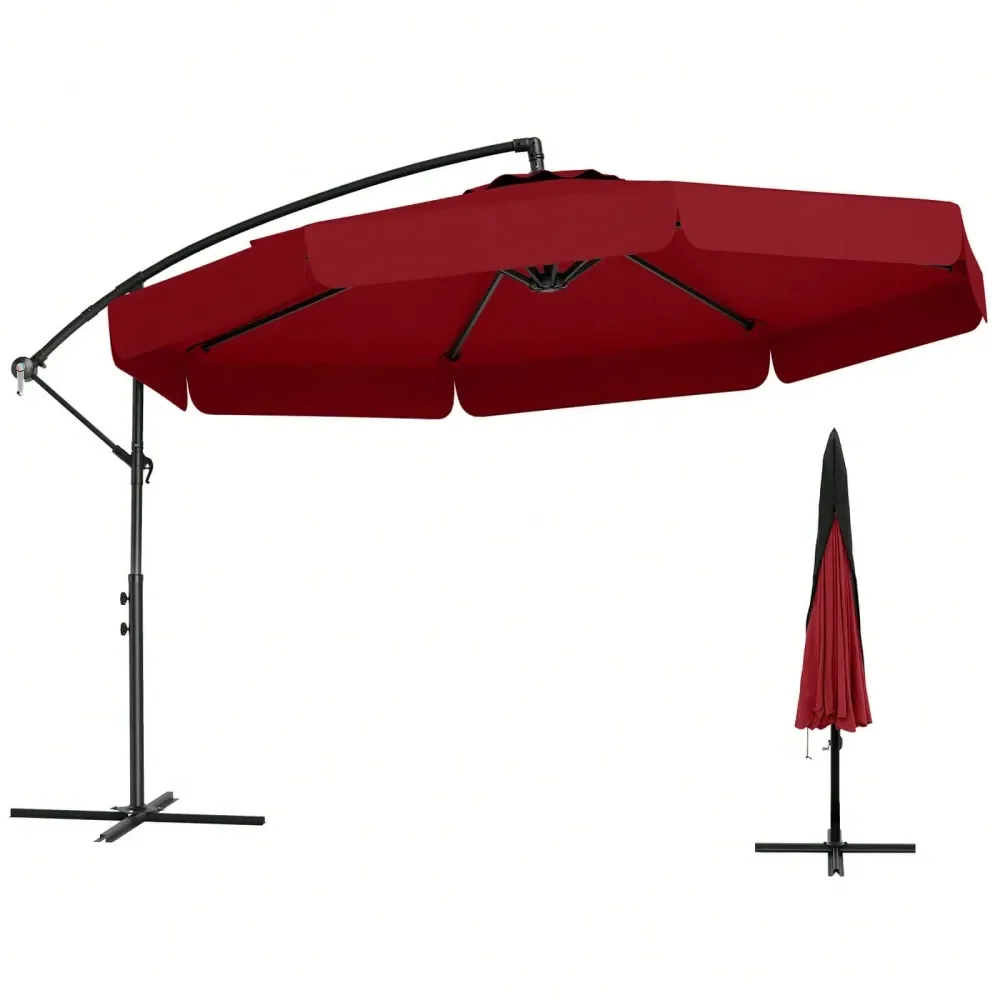 

10 FT Offset Hanging Umbrella Patio Cantilever Umbrella With Cover