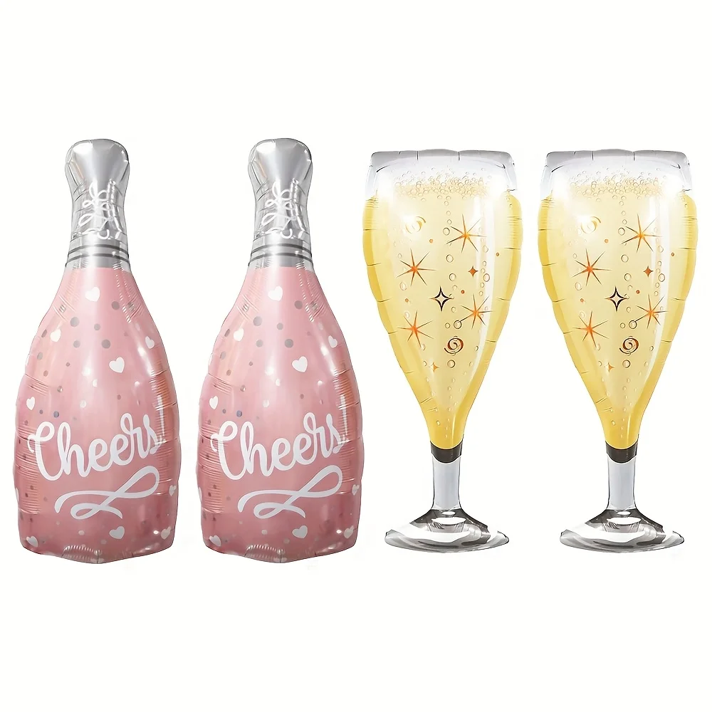 4-teiliges Champagnerflaschen-Ballon-Set für Geburtstagsfeiern, Jubiläen, Hochzeitsdekorationen, Urlaub, Festival, Zubehör, Fotografie-Requisiten