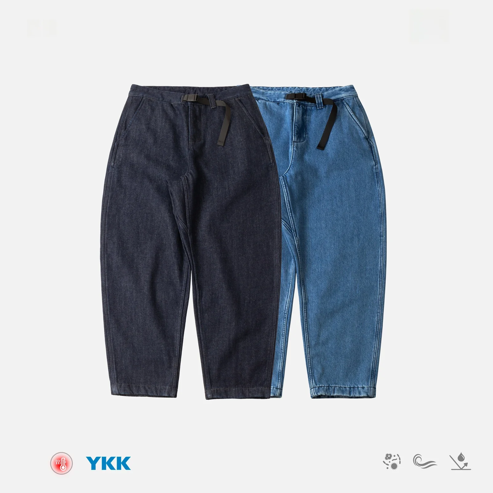 

Thiened Fce Lined Retro Japanese Sle CHINO Casual Pants Men Women Blue Waed Denim Straight Leg Loose Fit Winter Wear