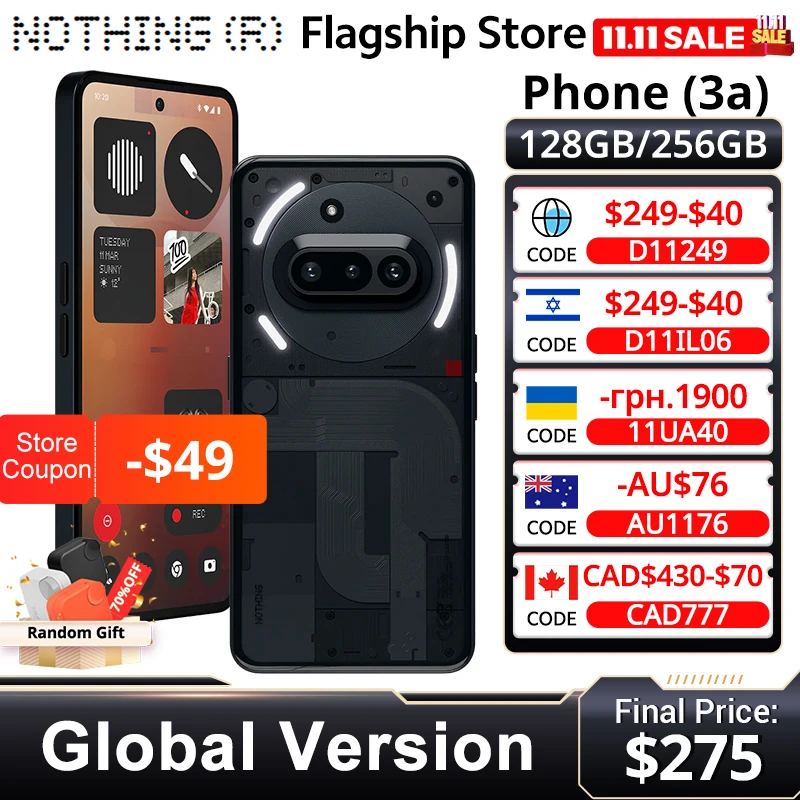 yZ[zNEW Nothing Phone(3a) 5G Snapdragon 7s Gen 3 NFC 6.77C` AMOLED Diaplsy 120Hz 50MP CJ 50W [d 5000 mAh