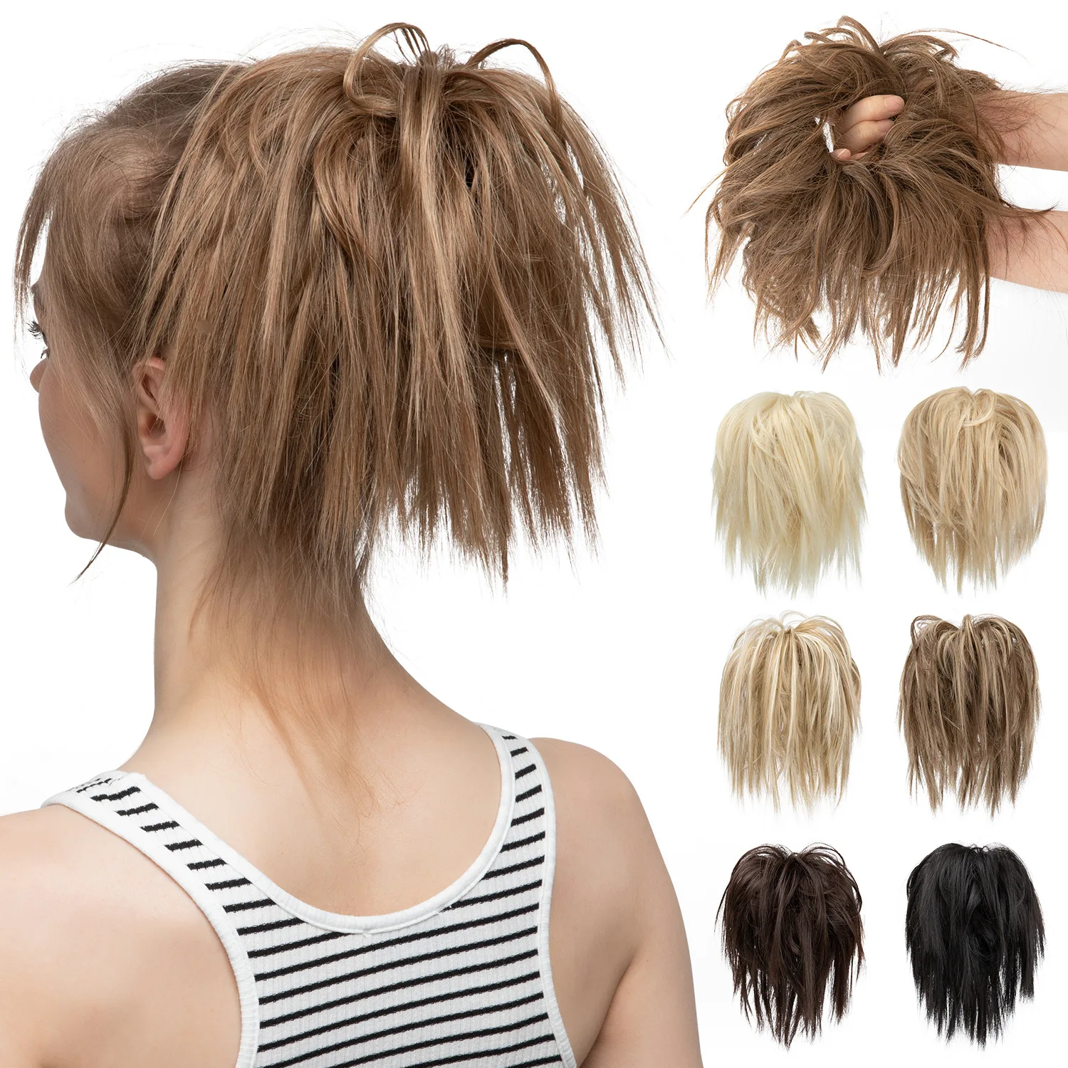 Female bun head, fluffy hair volume, synthetic fake hair loop, short tail design, exquisite hairstyle