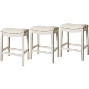 Taburete de bar con sillín sin respaldo tapizado en altura de mostrador con acabado en roble blanco y asiento acolchado de tela de color natural