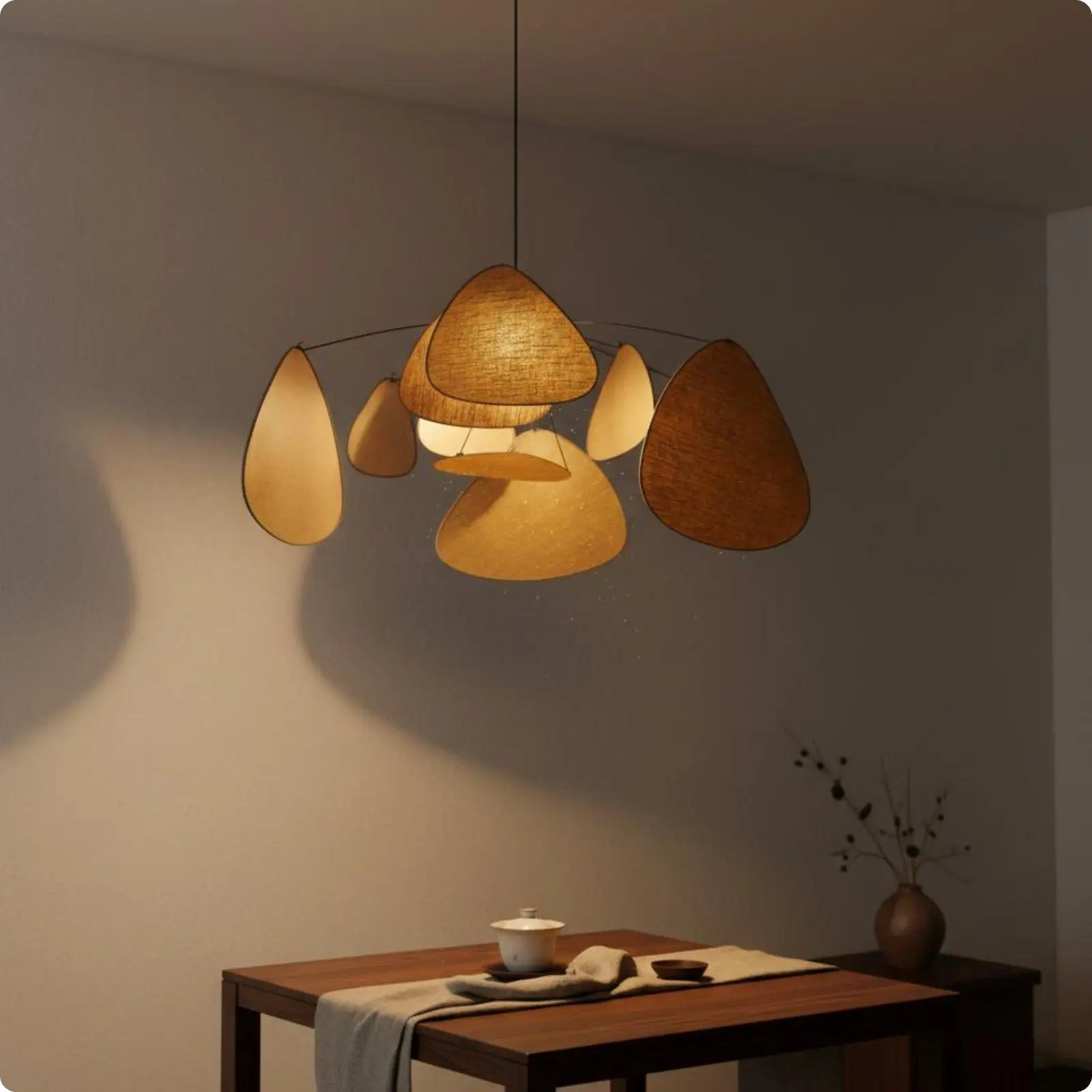 Wabi Sabi Ceiling Pendant Lamp Round Fabric Lamp Shade Metal Frame for Dining Table Cozy Home Lighting