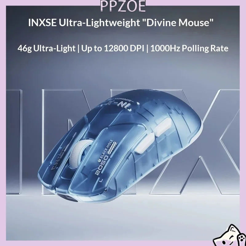 Inphic INX SE Ultra‑Lightweight Gaming Mouse,Dual‑Mode 2.4G Wireless & Wired,Instant S205 Sensor 12800DPI 1000Hz Polling Rate