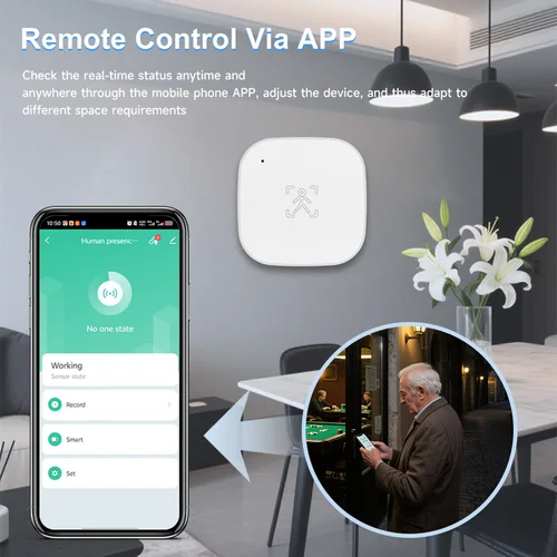Imagen 2 del producto Smart Life Zigbee 24G MmWave Radar Sensor de movimiento Detector de presencia humana Monitor de respiración alimentado por batería para automatización del hogar