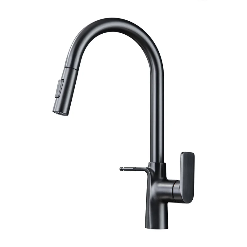 Brass Pull-out Kitchen Faucet 360° Swivel With Hook Hot And Cold Water Sink  Brushed Multi-function   Taps