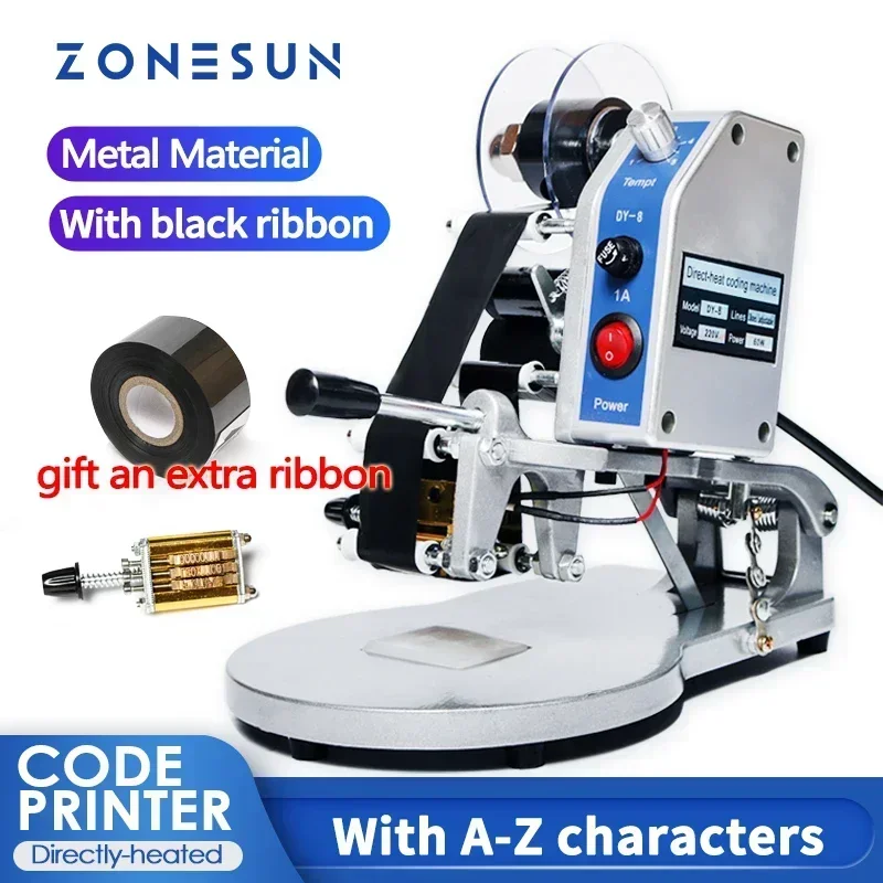ZONESUN ZS-DY8 Date Coding Machine Batch Serial Number Printer Manual Expiry Production Date Coder Stamp Flat Surface