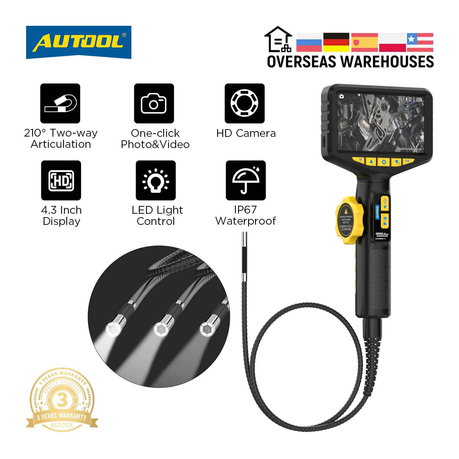 AUTOOL SVB305 Automotive Industrial Endoscope USB Video Endoscope Articulated Car Detection 1080 HD Camera For Auto IMG & Video