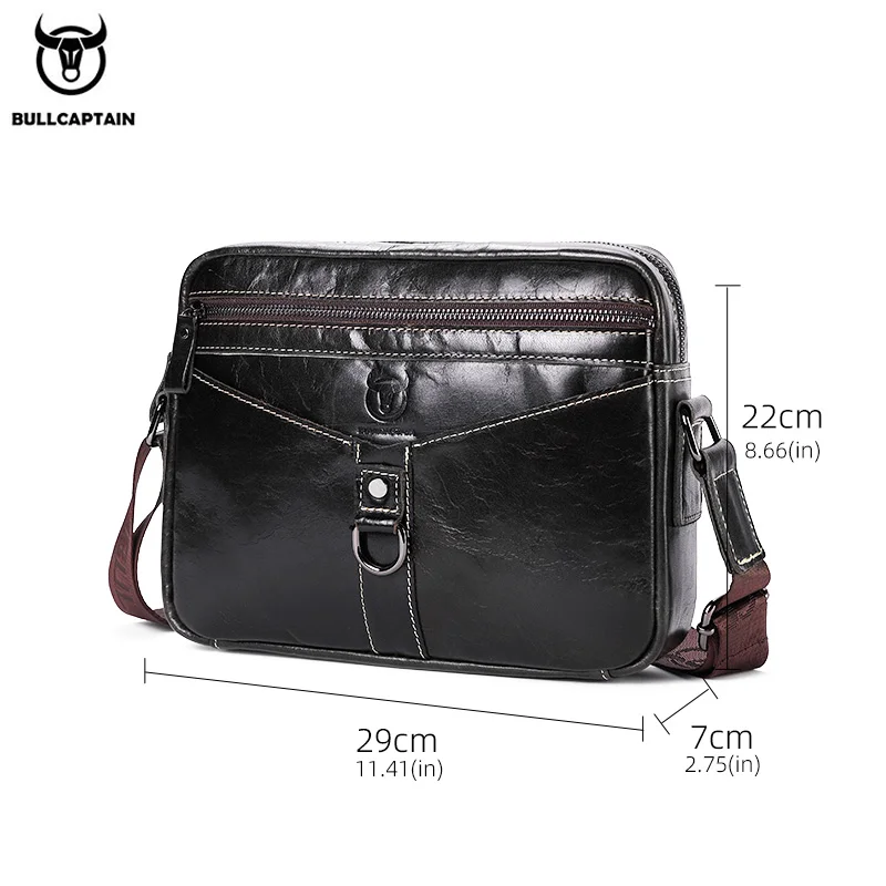 BULLCAPTAIN Genuine Cowhide Men\'s Shoulder Bag 2022 New Large Capacity Convenient Men\'s Bag Senior Fashion Men\'s Cross-Body Bag