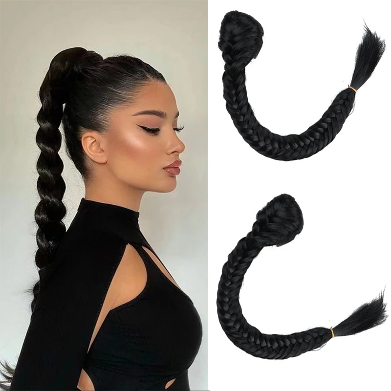 

Straight Fishtail Extension Adjustable Drawstring with Two Clips 20Inch Braided Pigtail Synthetic Ponytail Extensions for Women