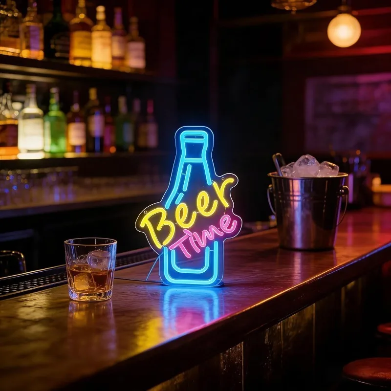 Beer Time Neon Sign - LED Bar Decor 9.1x15 Inches DimmableUSB Wall Art - Pub, Man Cave, GameRoom ighting for Home&Commercial Use