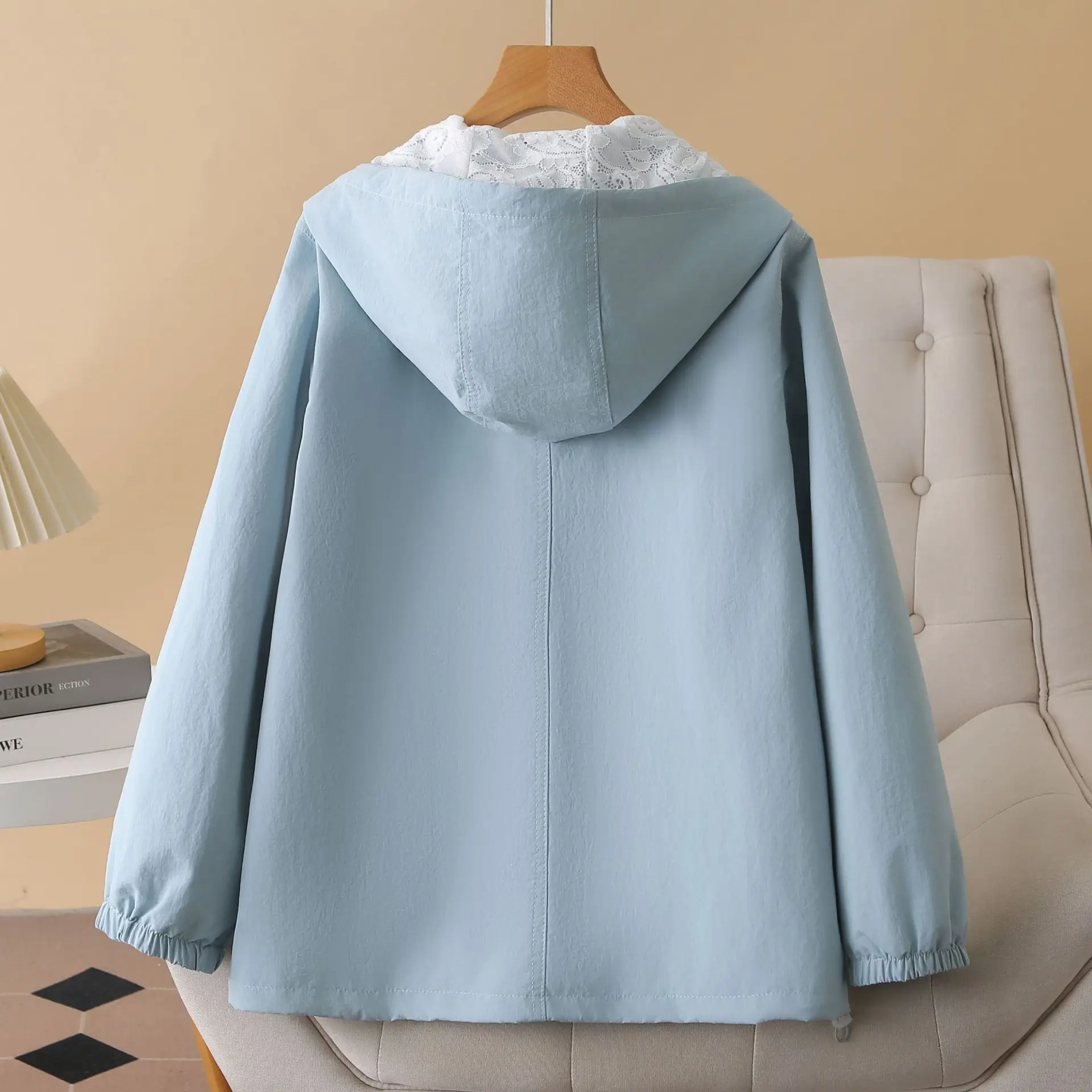 XXXXL Mode Plus Größe Damen Jacke Neue Herbst Spitze Patchwork Mit Kapuze Casual Mäntel 932