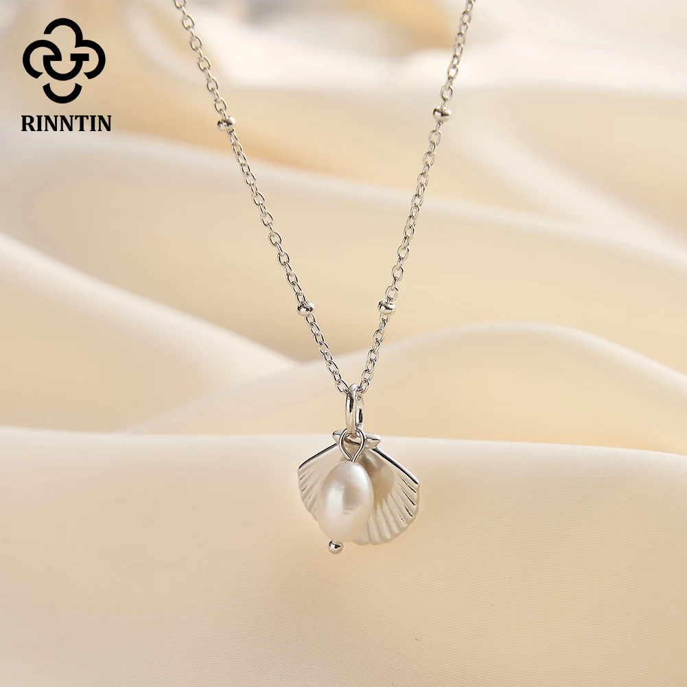 

Rinntin S925 Silver Pearl Pendant Necklace Shell Pendant Chain Necklace For Women Girls Choker Necklaces Jewelry Gift GPN83