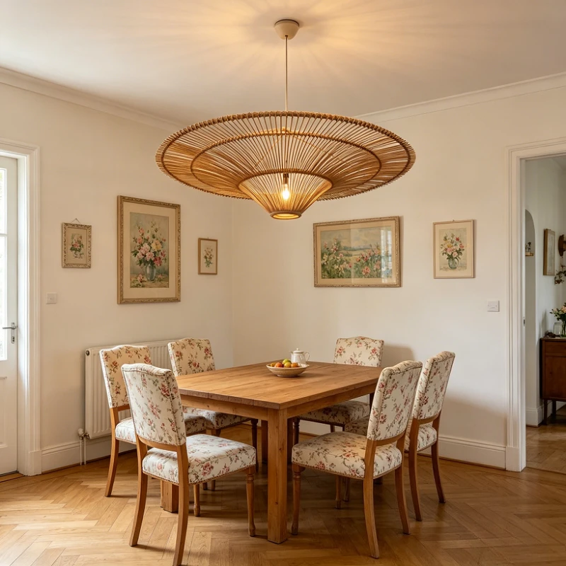 Creative Rattan Weaven Straw Hat Cord Pendant Light Vintage for Living Room Bedroom Hotel Guesthouse Southeast Asian Lamps Decor
