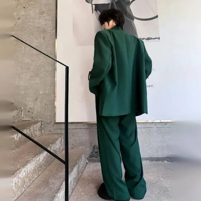 WVGA Spring Autumn New Man Double-Breasted Fashionable Padded Shoulder Blazer Niche Chic Straight Suit Pant Two-Piece Set W22776