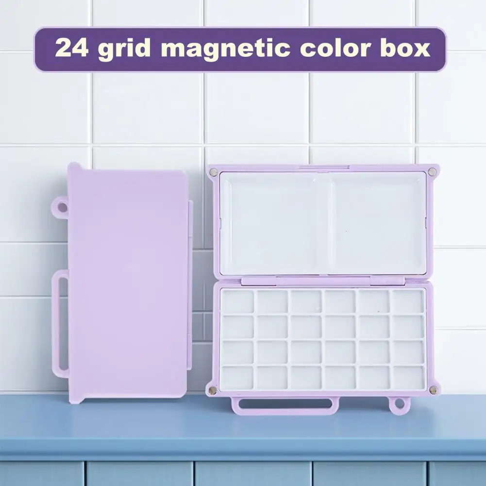 Solid Watercolor Paint Set Classroom Watercolor Kit Mini Watercolor Tin Box 24 Pcs Half Pans with Magnetic Palette Case Portable