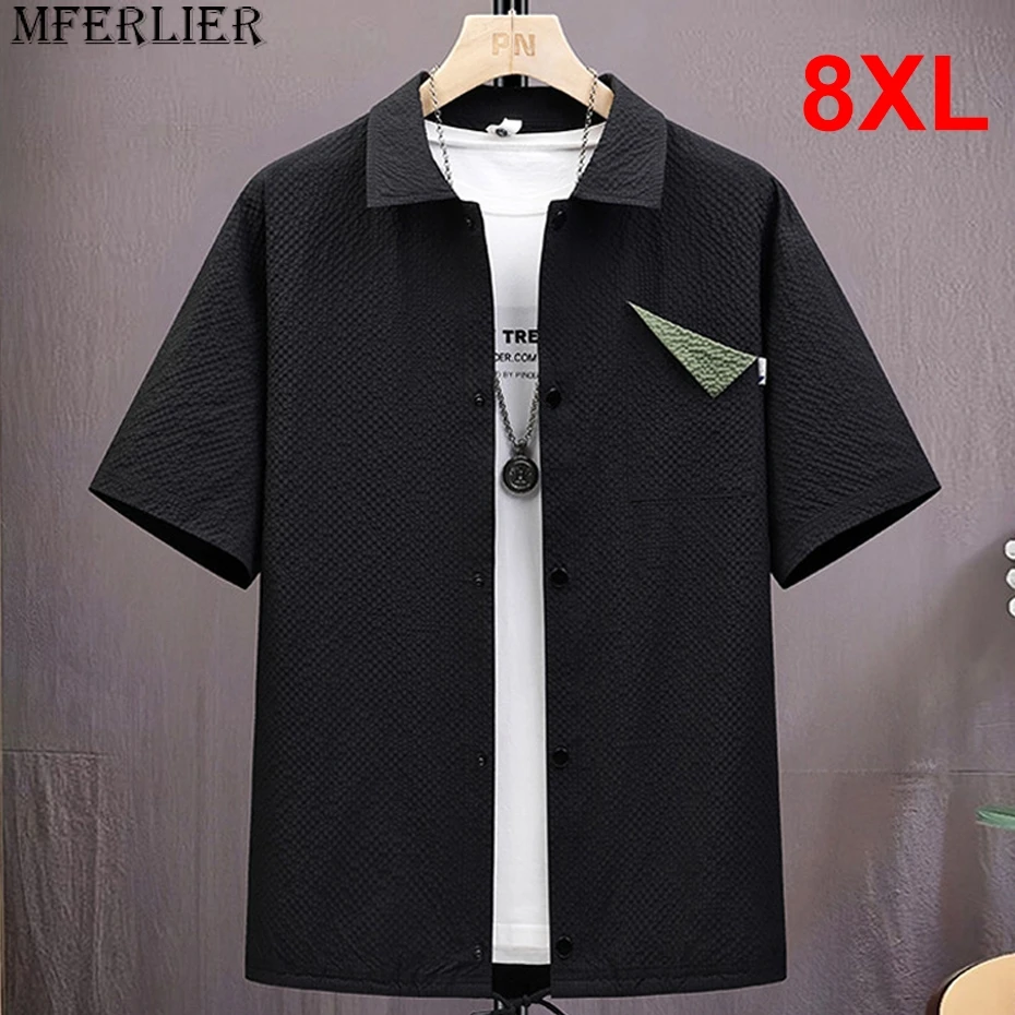 

Summer Short Sleeve Shirts Men Plus Size 8XL Solid Color Shirts Fashion Casual Pocket Design Shirt Big Size 8XL