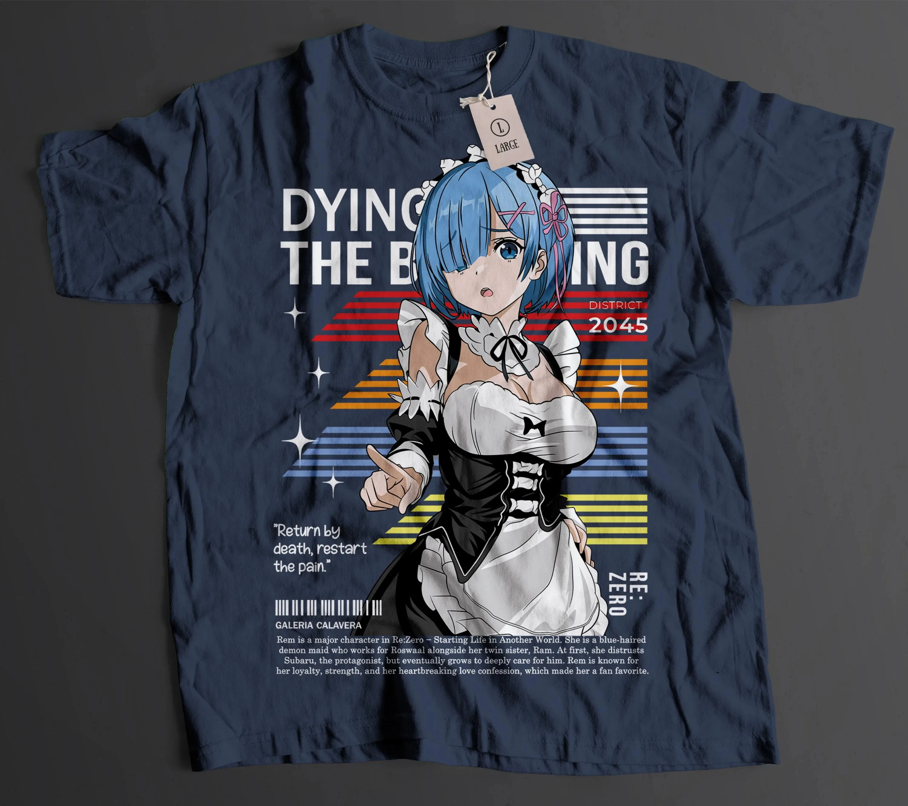 Japanese Anime Re Zero Rem Graphic T Shirts Retro Color Stripes Maid Rem Print Black Short Sleeve Tee Men Women Kawaii