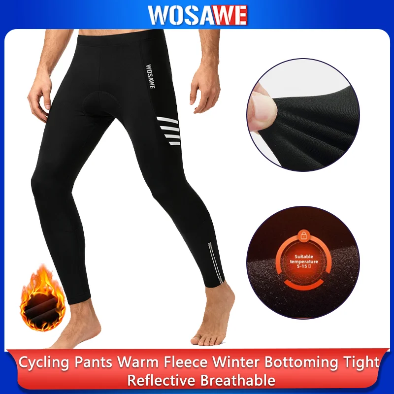 

WOSAWE Cycling Pants Thermal Fleece Winter 3D Padded Riding Leggings Tights Reflective Breathable Mountain Bike Sport Trousers