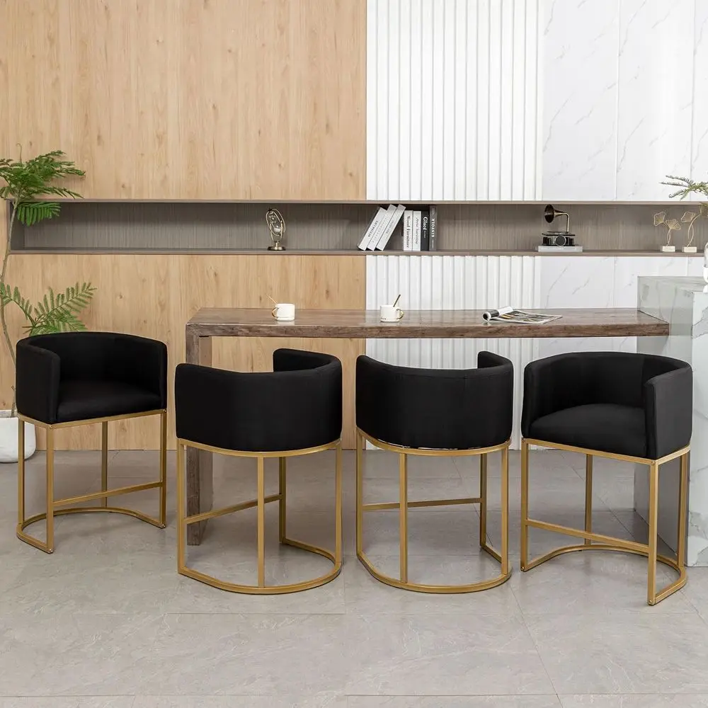 

Set of 4 Modern 25 High Counter Height Bar Stools with Backrest, Upholstered in Linen Fabric for Kitchen Island, Pub, and Cafe (