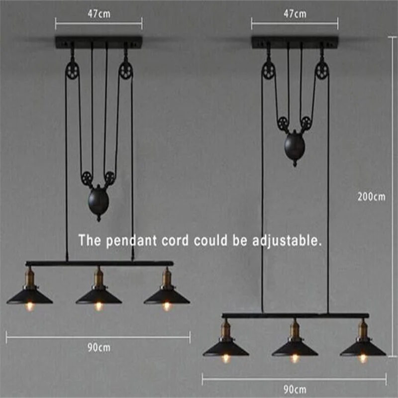 Imagem -04 - Lâmpada Pingente de Ferro Estilo Industrial Loft Pendurada com Polia Ajustável Lâmpada de Barra Retrátil Lâmpada Edison