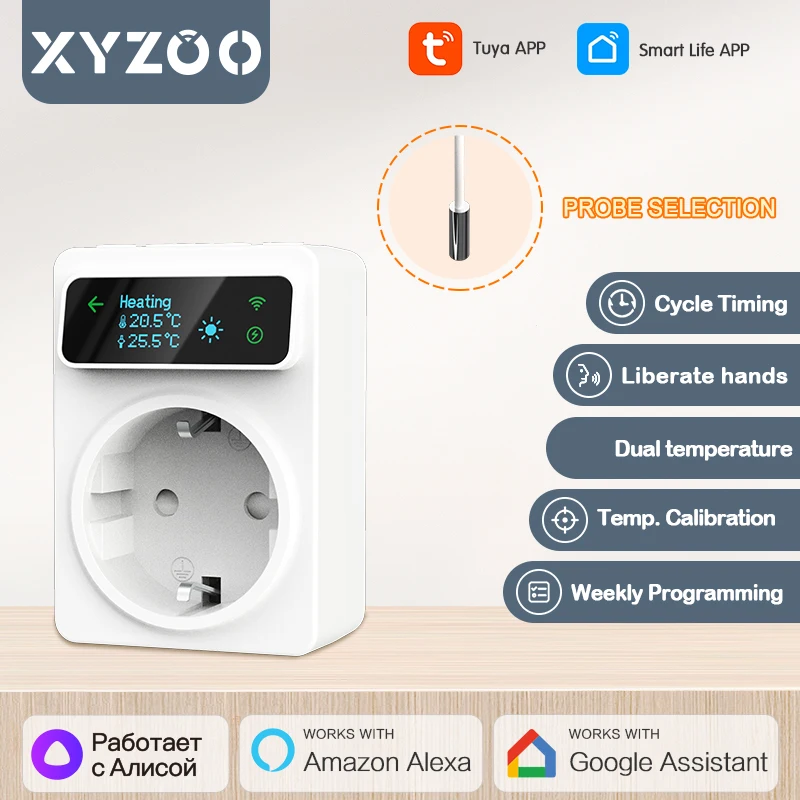 Tuya Smart Digital Thermostat Outlet 220V 16A WIFI Socket Temperature Controller for Heating and Cooling Voice Alexa Google Home