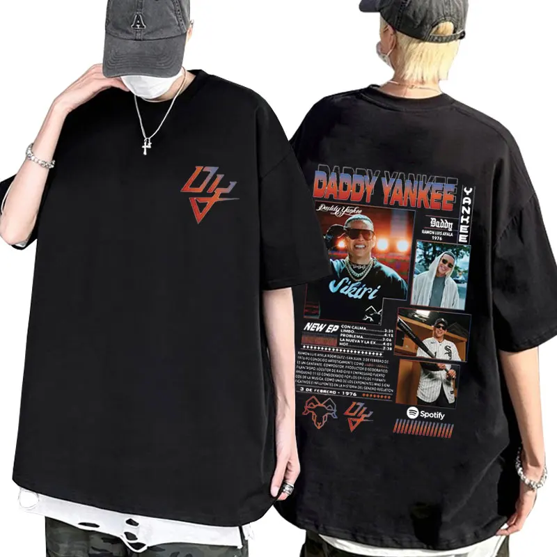 Rapper Daddy Yankee Double Sided Print T Shirts Men's Fashion Vintage Short Sleeve Men Women Hip Hop Trend Oversized T-shirts