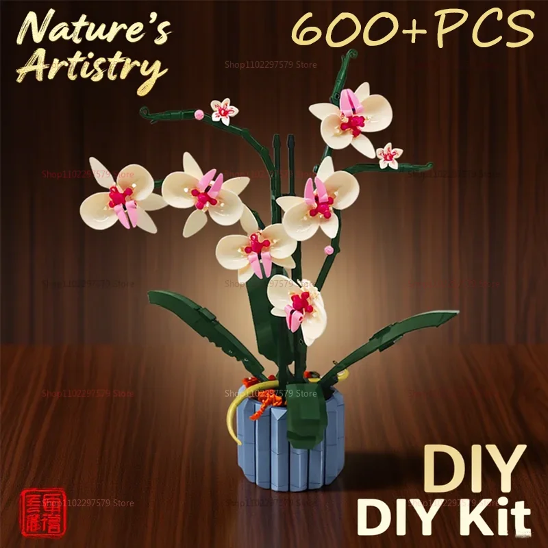 

Hot Toy 600+PCS Artificial Orchid Flower Bouquet Potted Plant Building Blocks Model Kids DIY Creative Toys For Girls Moms Gifts