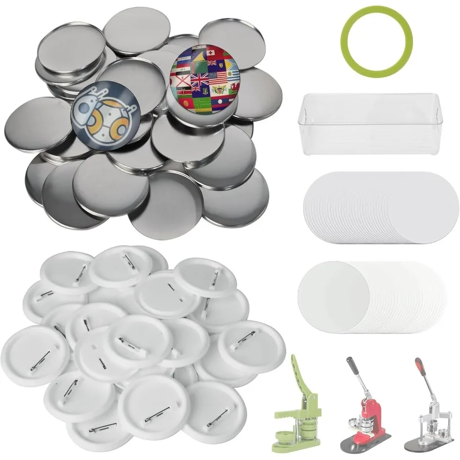 

100 комплектов, 58 мм, 2,28 дюйма, принадлежности для изготовления кнопок, крышки для кнопок, оцинкованное железо, пластиковые кнопки задней крышки, пустая бумага, пластик, прозрачный