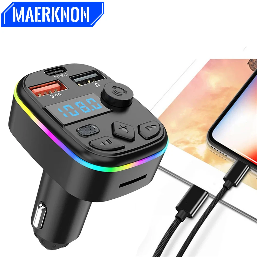 3.4A Bluetooth5.0 Car Charger Type C Car MP3 Player Support TF Card U Disk Auto Radio Handsfree Wireless Kit Transmitter Charger