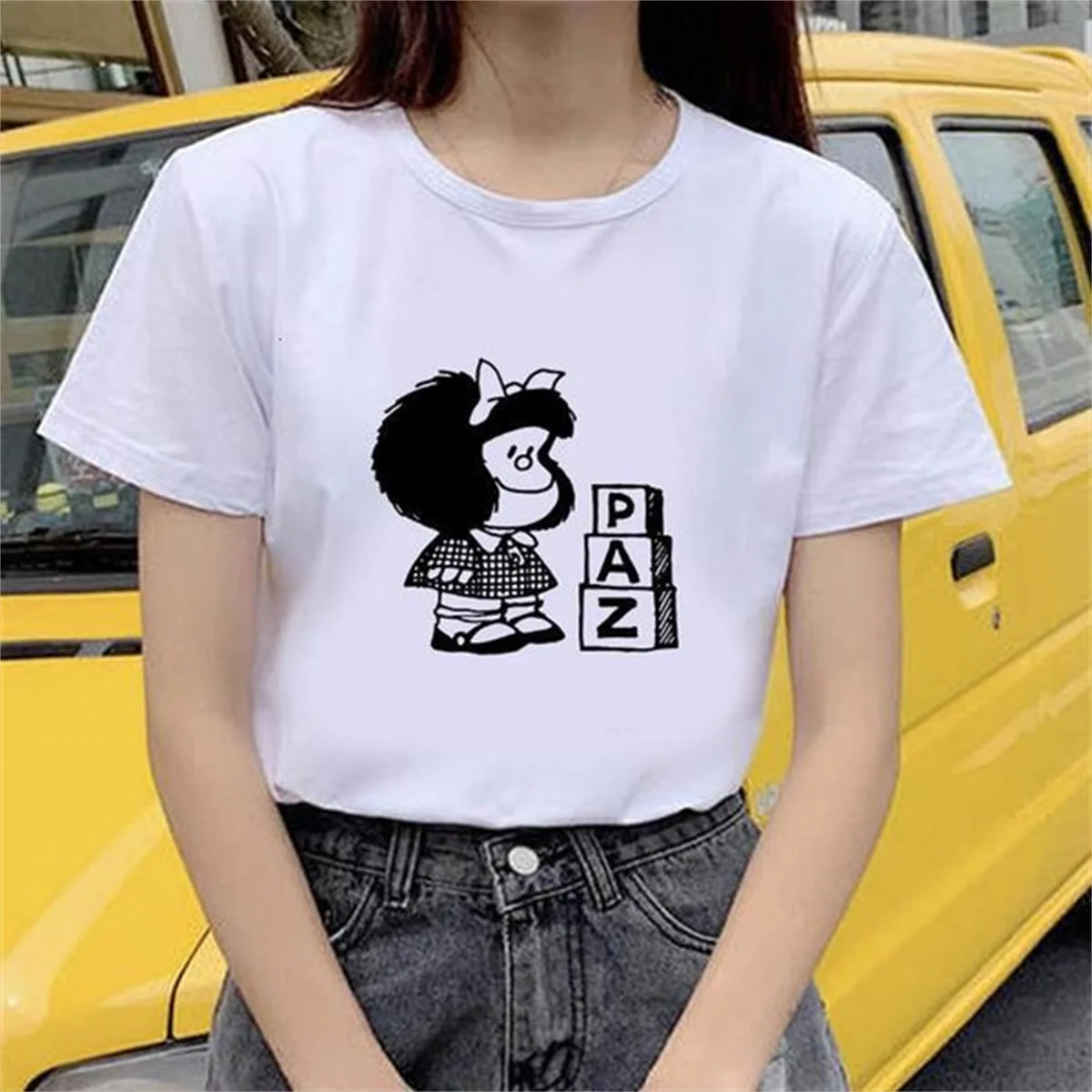 Mafalda Anime Short Sleeve T-Shirt Ladies, Harajuku Manga Japan's Top Girls Retro Clothing