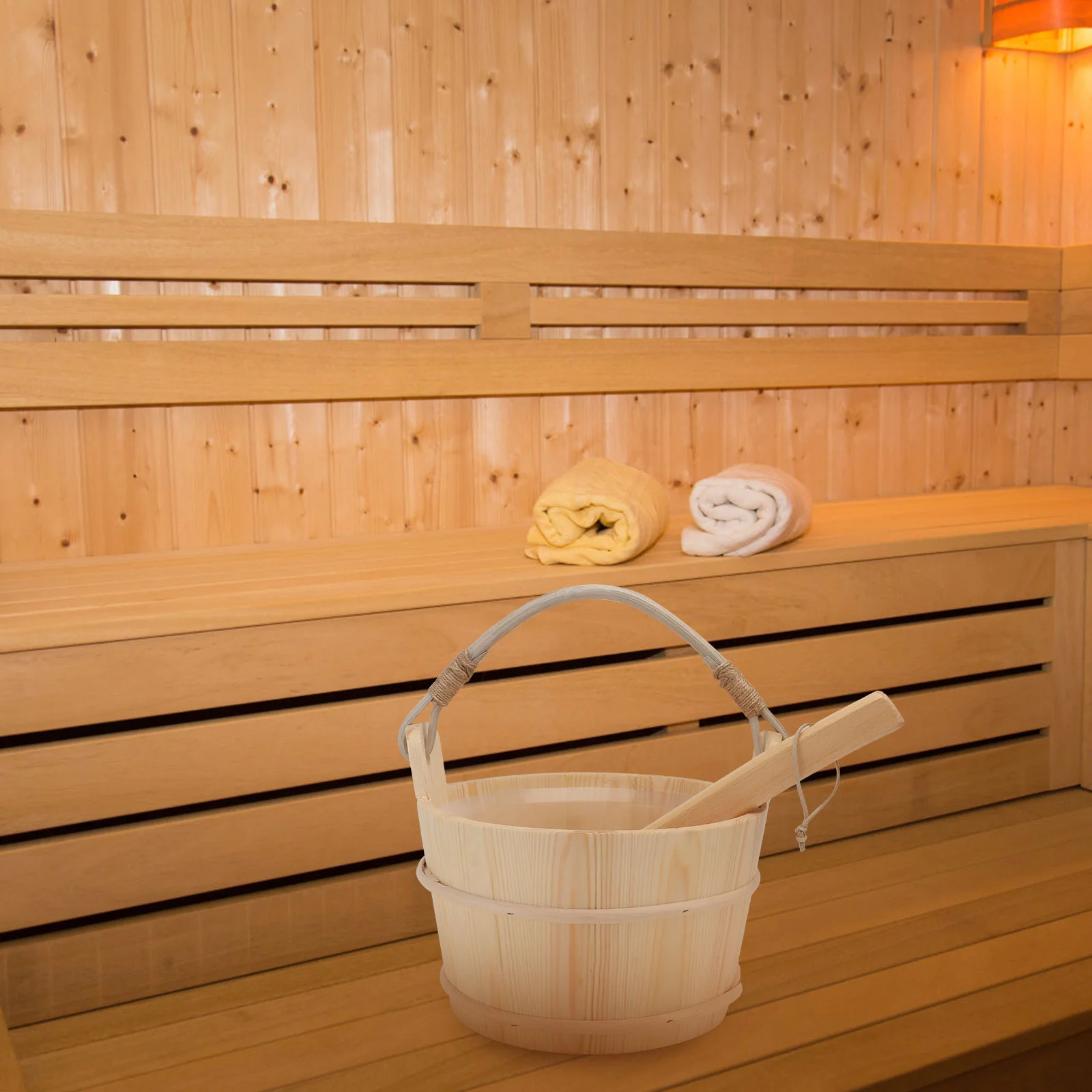 Sauna Accessories Kit Barrel Bathtub Bucket and Spoon Set Wishing Well Planter Wooden Practical