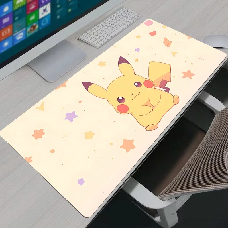 Tapis de souris pour ordinateur, tapis de souris de jeu Pokemon Pikachu, grand tapis de souris, tapis de clavier pour gamer, tapis de bureau XXL durable pour PC