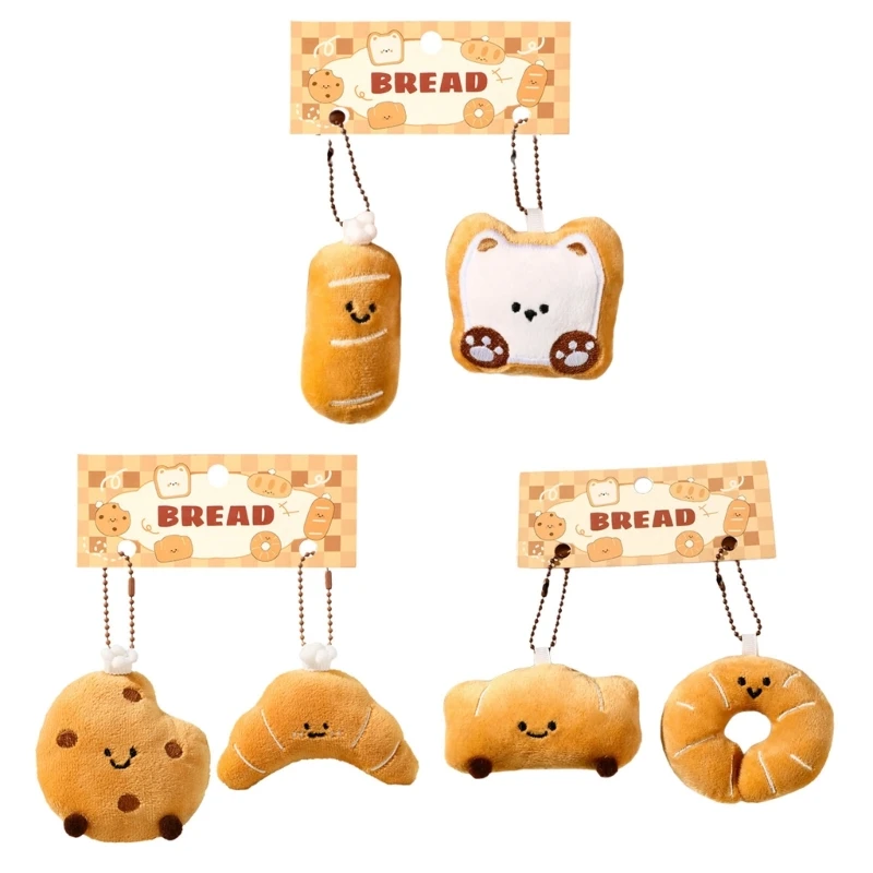 A5YC 2Pcs Soft Plush Bread Stuffed Toy Keychain Bag Charm For Girls Kids Room Decoration Lightweight Gift for Student