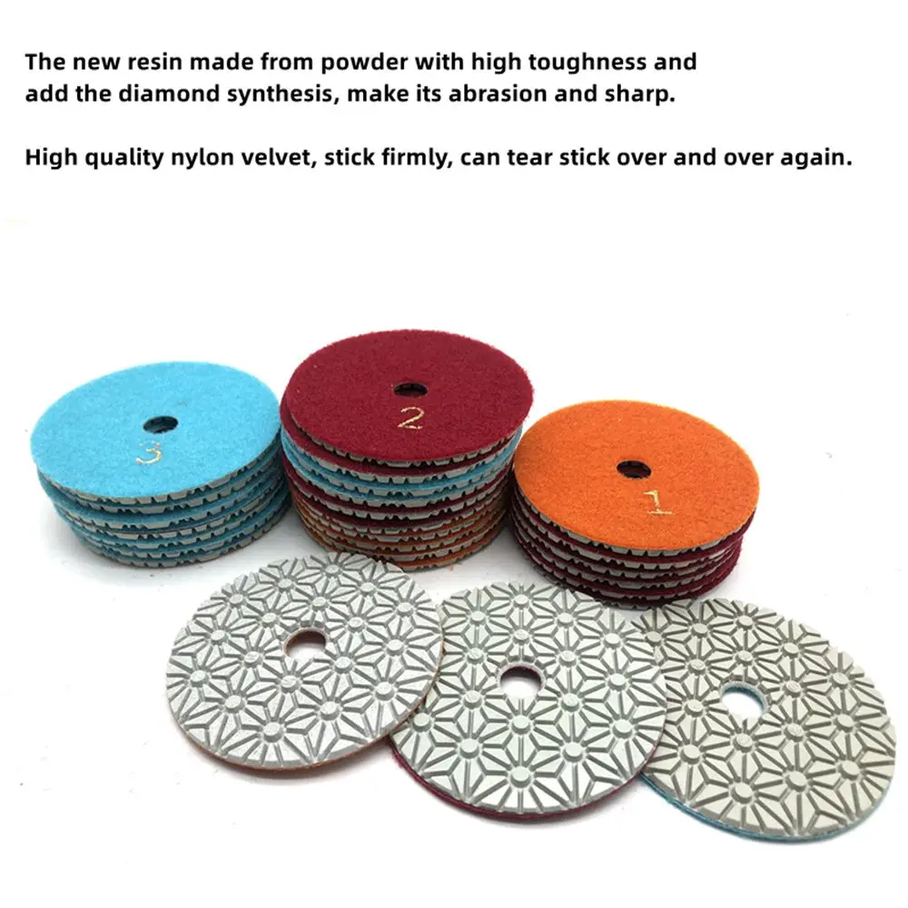 3PC 4 Inch 100mm Dry/Wet Diamond 3 Step Polishing Pads Granite Concrete Marble Polishing Use Grinding Discs Set Power Tools