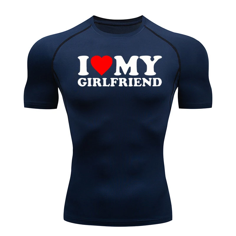 I Love My Boyfriend My Girlfriend Couple Clothe Compression T Shirt Men Gym Workout Sport Quick-drying Tops Tee Casual Streetwer