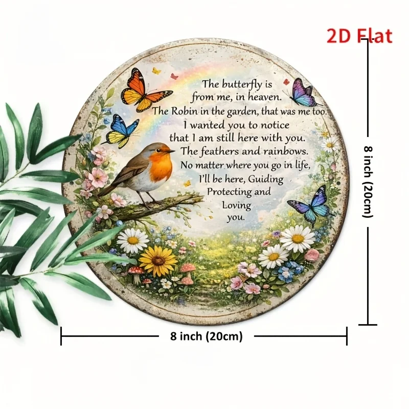2D Flat, 2D Flat Design, 1pc Comfort Robin Butterfly and Heaven Memorial Quote Wooden Sign- 20x20 Cm(8-inch) Wooden Heart Plaque