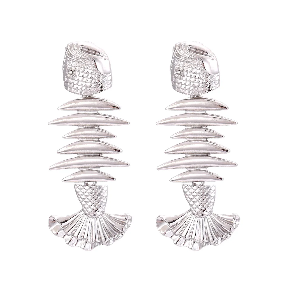 creative simple long metal fishbone earrings female trend exquisite exaggerated geometric pendant earrings statement jewelry