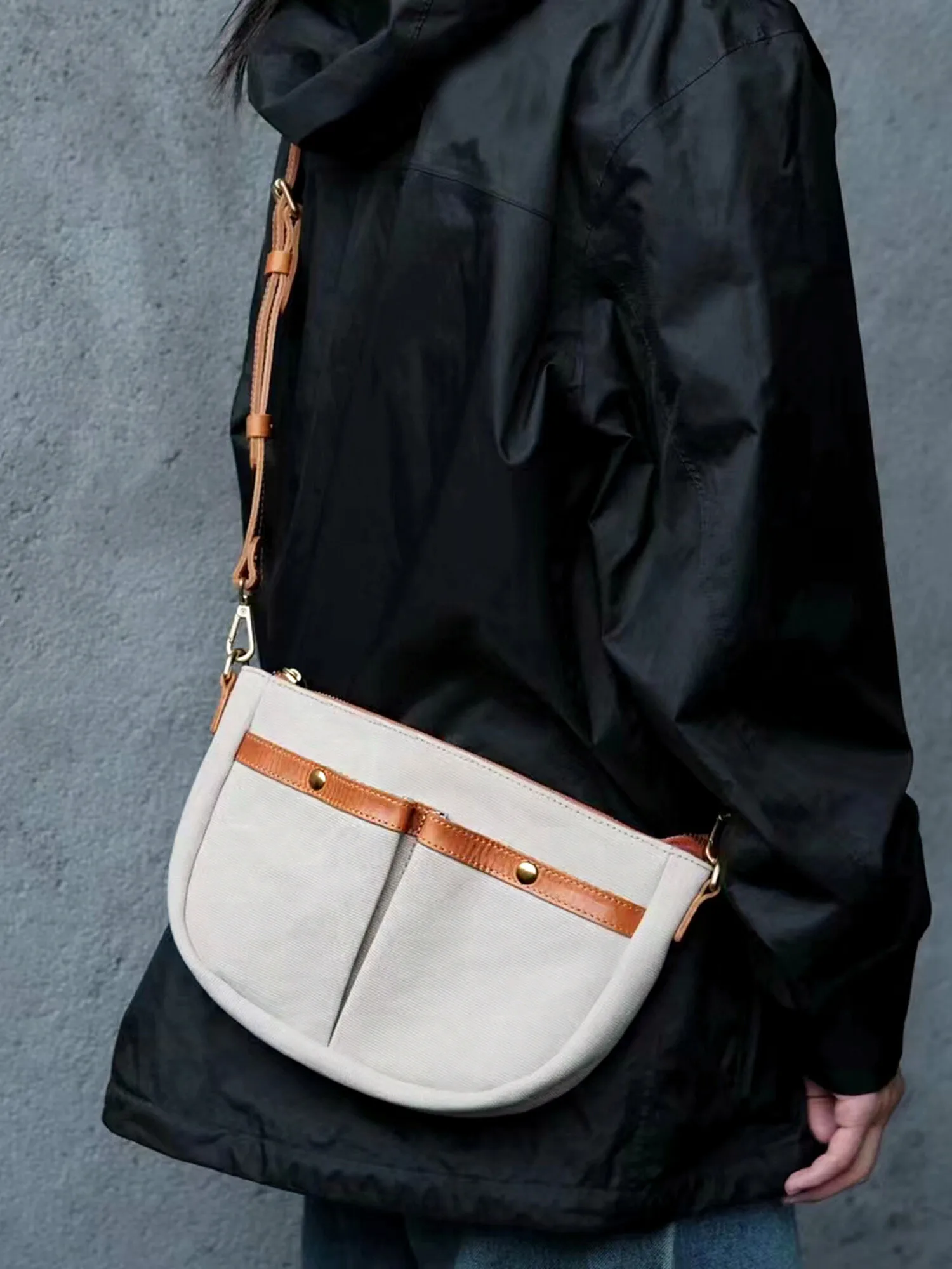 PNDME literary vintage high quality heavy canvas leather men's women's multi-pocket crossbody bag travel luxury shoulder bag