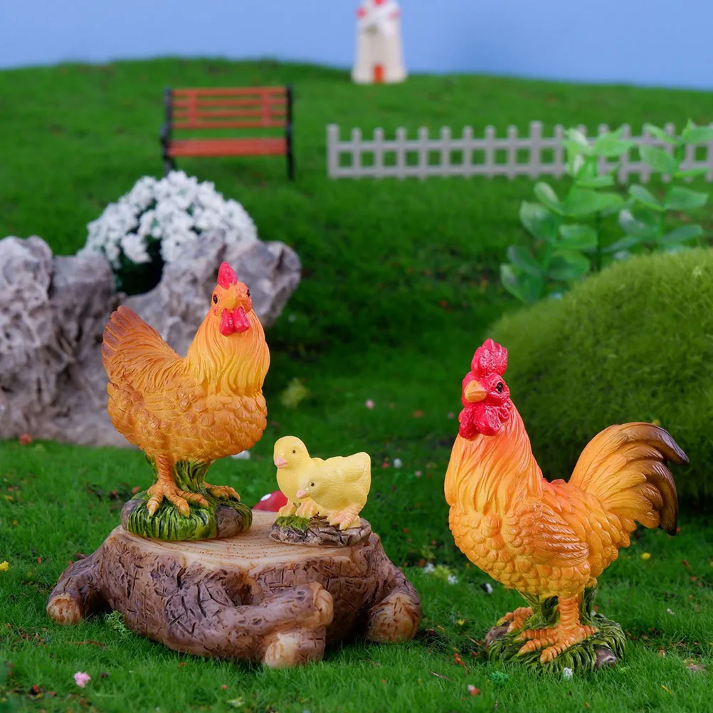 

3 Pcs Resin Rooster Ornaments Miniature Animals Hen Figurines Garden Decor Desktop Chicken Statue Realistic Colors Scene Decors