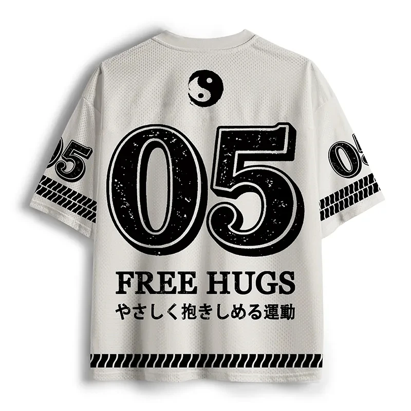 2026 Wrestling Slogan Print Short Sleeve Shirt Unisex Oversized V Neck Mesh Top Japanese Funny Street Fashion Blouse