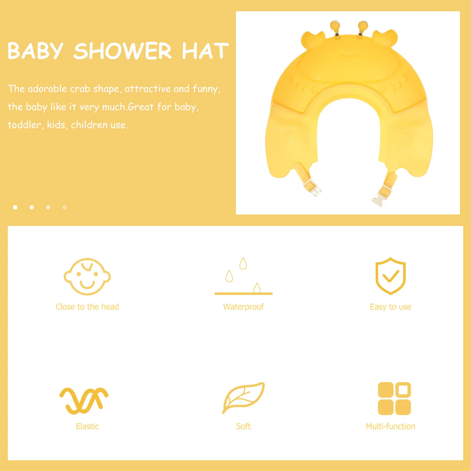 

Baby Bath Hat Wash Head Shower Cap Adjustable Crab Shape Soft Flexible Hair Washing Shield for Toddlers Kids Baby Hair Washing