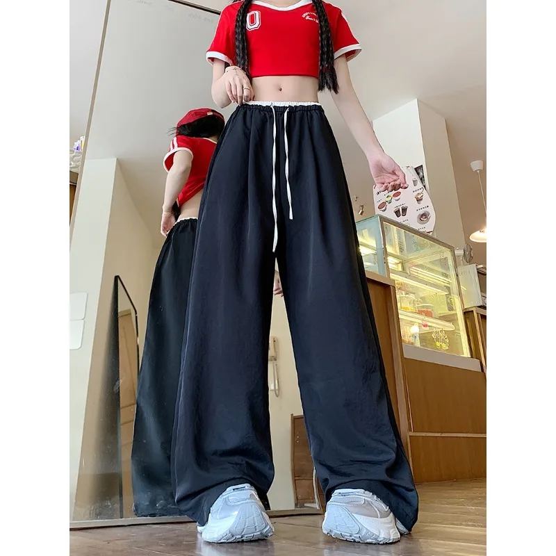 High Waist Women‘s Pants Oversized Solid Ladies Korean Fashion Plus Size Trousers Casual Drawstring Loose Female Pants New 2026