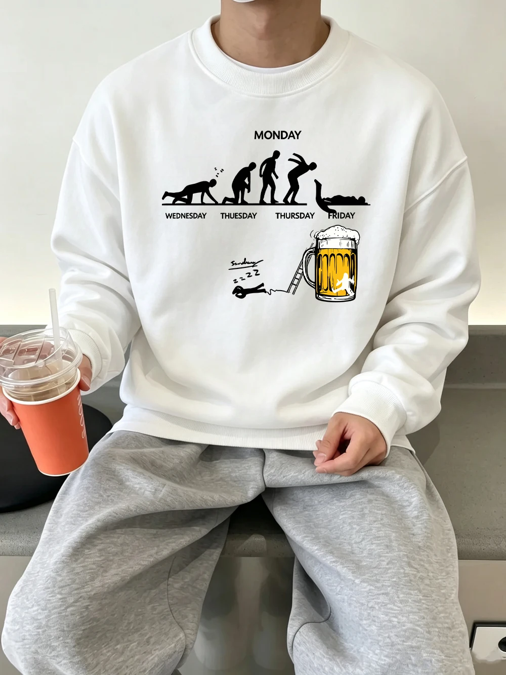 Beer Weekend Humor Printing Men Hoodies Autumn Fleece Warm Sweatshirt Oversized Crewneck Tops Sports Jogging Male Sportswear