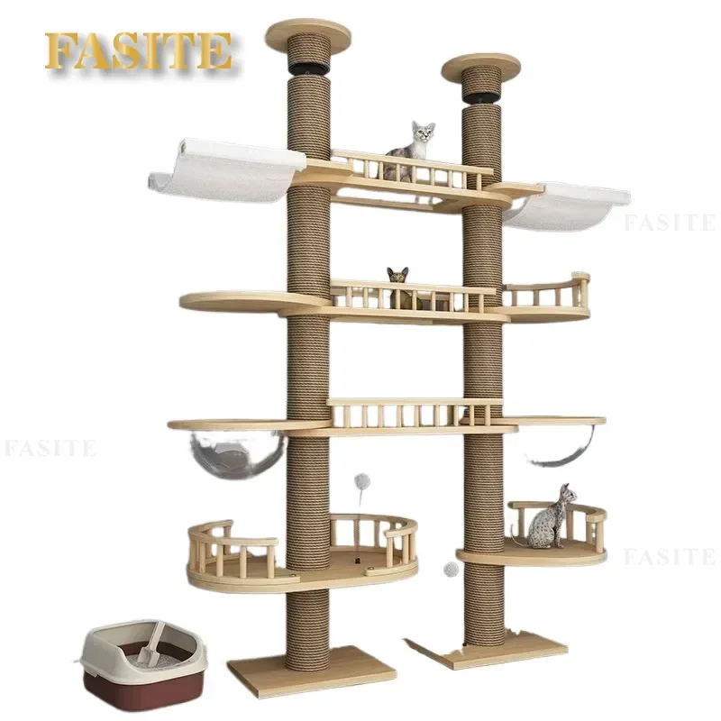 For Cat Sisal PVC Climbing Frame Large Solid Wood Multi Layer Tree House Nest Integrated Activity Center Furniture