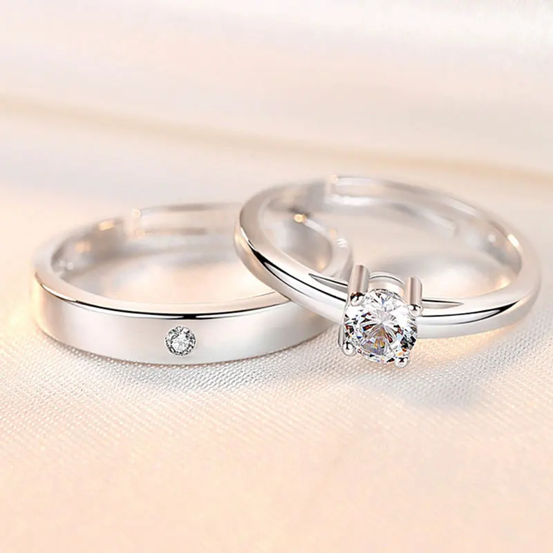 2pcs 925 Silver Couple Rings Zircom For Women Man Exquisite Student Girlfriend Sterling  Silver Jewelry Accessories Wedding