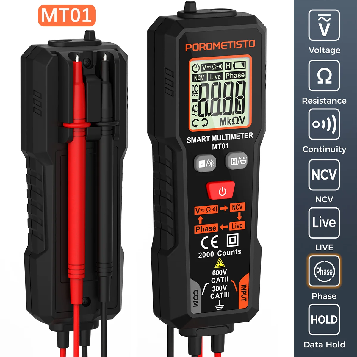 MT01 inteligentny cyfrowy multimetr woltomierz rezystancja automatyczna 2000 zlicza woltomierz AC/DC z multimetrem testowym sekwencji faz