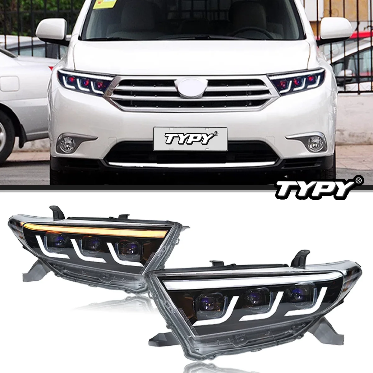 

Автомобильные фары для Toyota Highlander 2012-2014, светодиодные автомобильные лампы, дневные ходовые огни, динамические указатели поворота